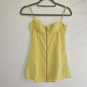 Indah Karina Mini Dress - Linen Spaghetti Strap Small Yellow Sexy